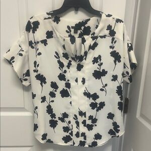 Ann Taylor White Blouse with Black Floral Print